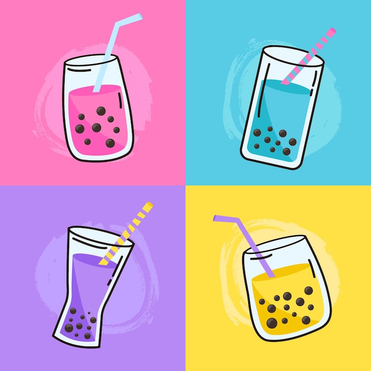 Vector gratuito sabores de té de burbujas dibujados a mano