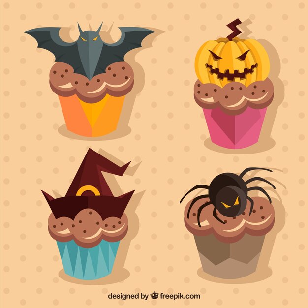 Vector gratuito sabrosas magdalenas con artículos de halloween