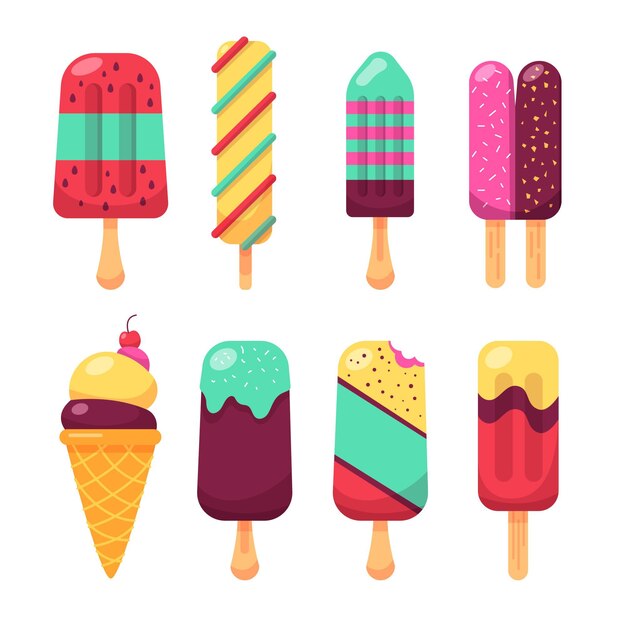 Sabroso helado set diseño plano