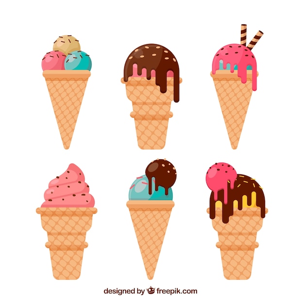 Sabrosos helados con galleta en diseño plano 