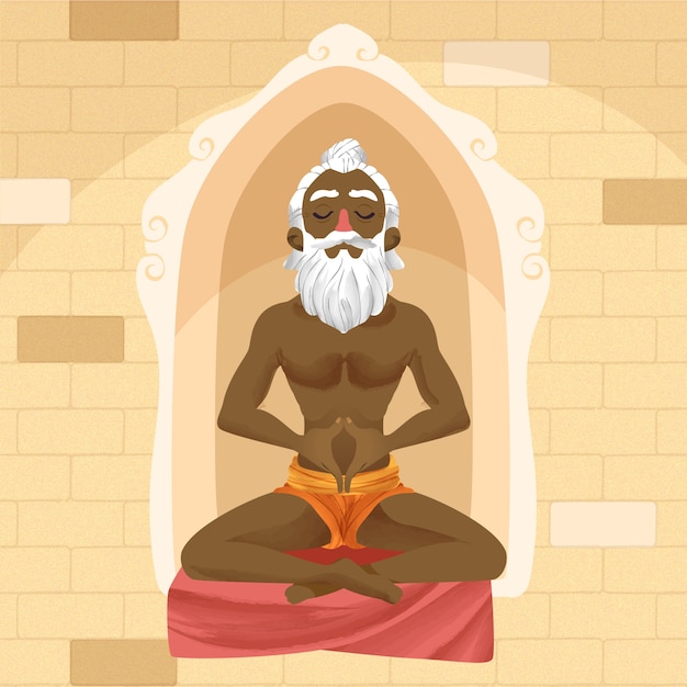 Vector gratuito sadhu guru meditando ilustración