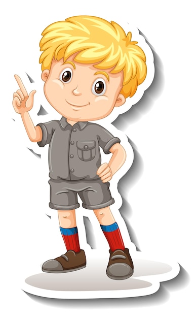 Vector gratuito safari boy señalando pose personaje de dibujos animados pegatina