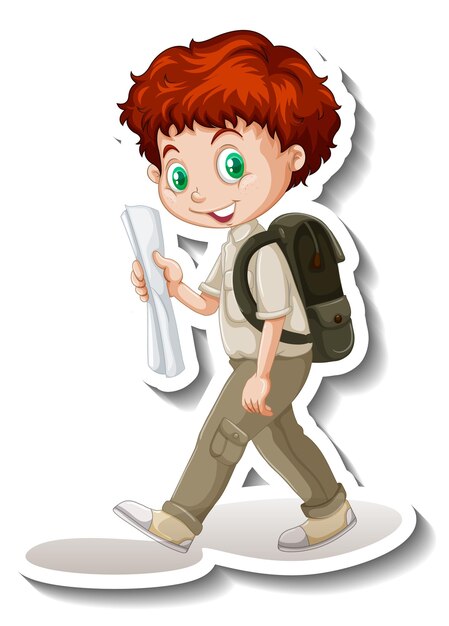Safari boy walking pose personaje de dibujos animados pegatina