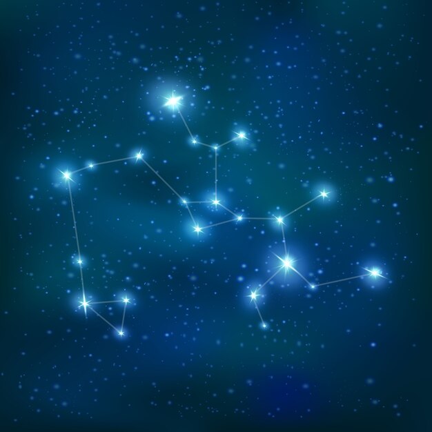 Sagitario constelación realista signo del zodiaco con estrellas grandes y pequeñas en el cielo nocturno