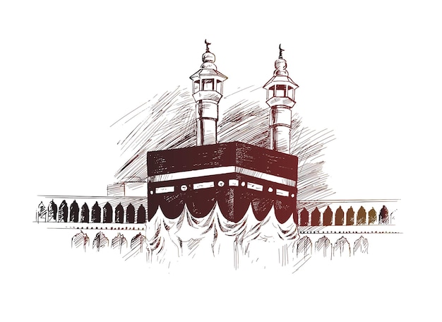 Vector gratuito sagrada kaaba en la meca arabia saudita ilustración de vector de boceto dibujado a mano