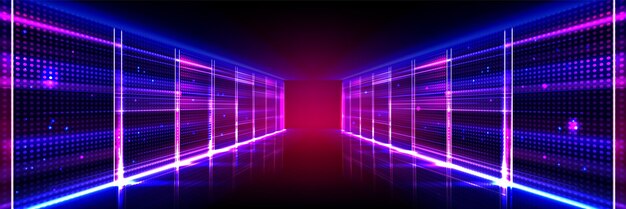 Sala abstracta del centro de datos con un brillante resplandor de neón