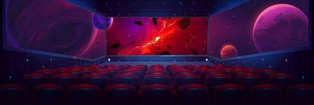 Vector gratuito sala de cine cine con asientos de pantalla ancha