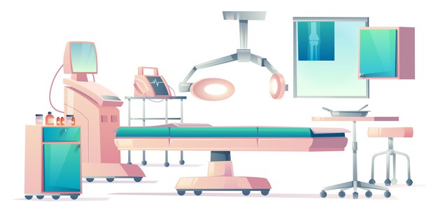 Sala de cirugía, conjunto de equipos médicos operativos