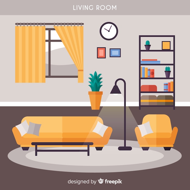 Vector gratuito sala de estar adorable con diseño plano