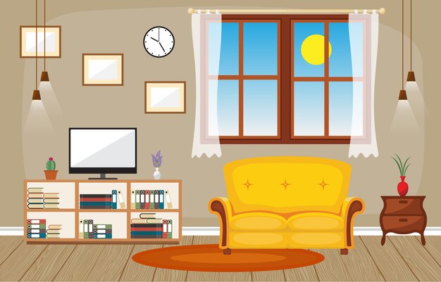 Ilustración vectorial de un interior de dibujos animados de una sala de