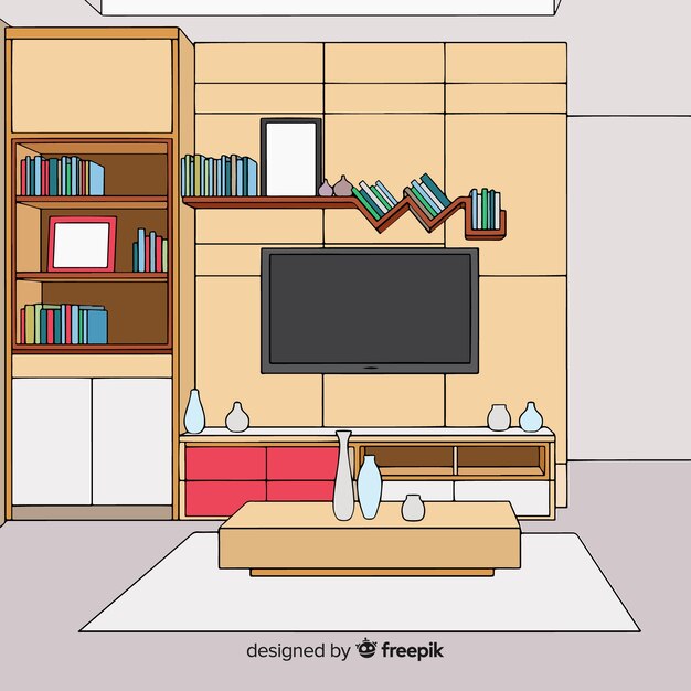 Sala de estar moderna dibujada a mano