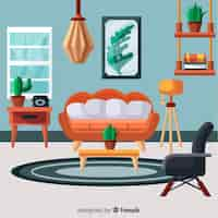 Vector gratuito sala de estar moderna con diseño plano