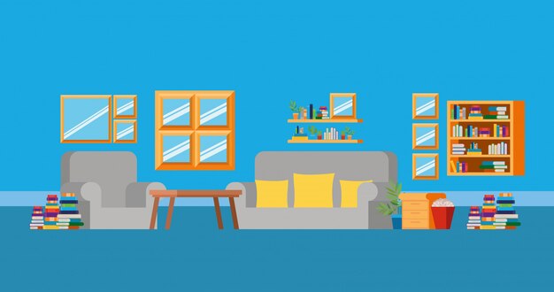 Sala de estudio en casa con libros.
