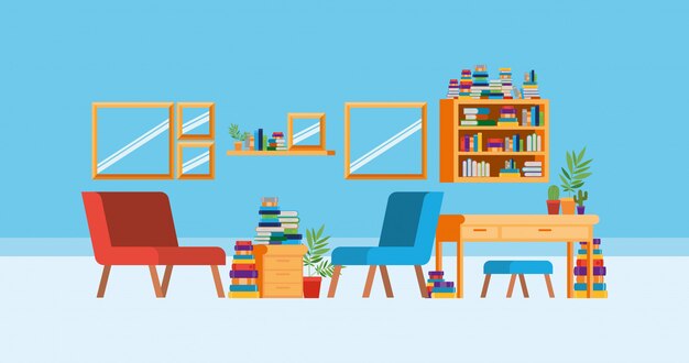 Sala de estudio en casa con libros.