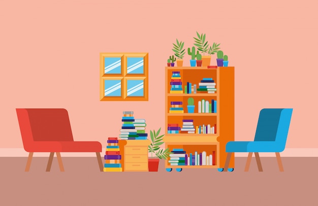 Sala de estudio en casa con libros.
