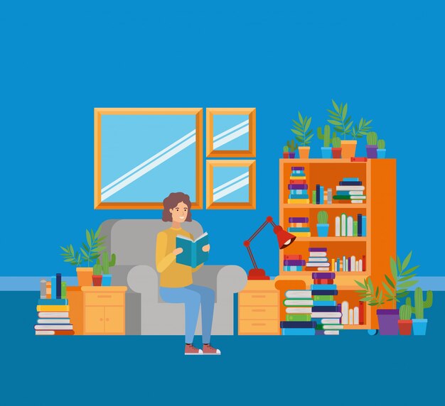 Sala de estudio en casa con libros.