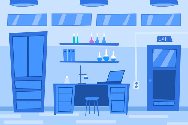 Sala de laboratorio de dibujos animados con elementos científicos