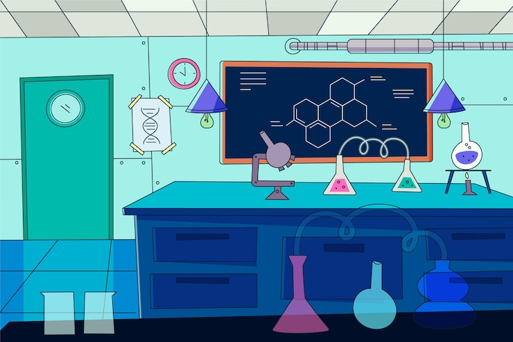 Vector gratuito sala de laboratorio de dibujos animados ilustrada