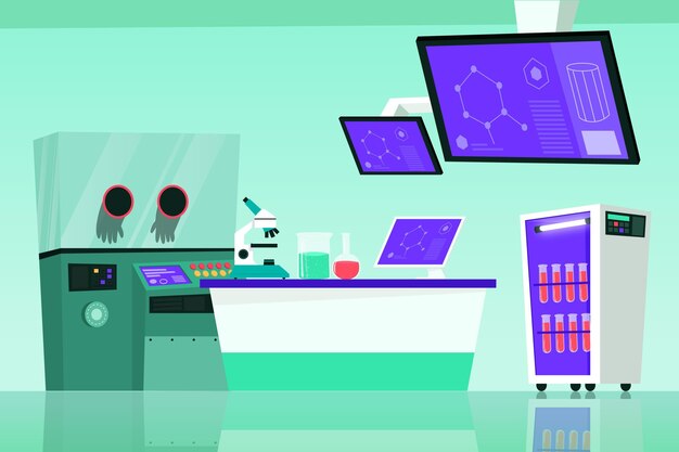 Sala de laboratorio de dibujos animados con tecnología