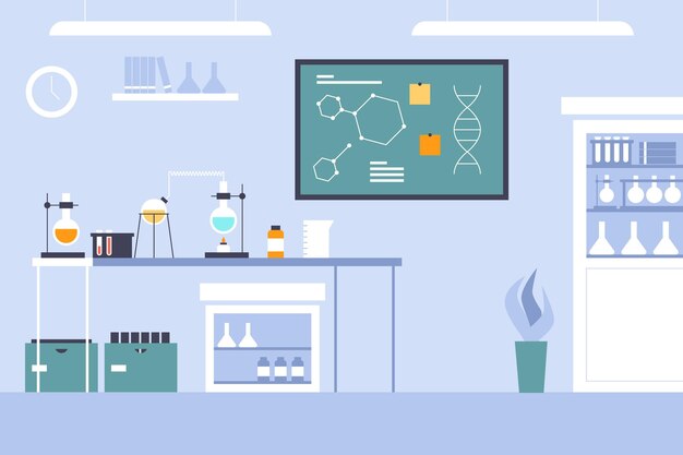Sala de laboratorio de diseño plano con estructura química