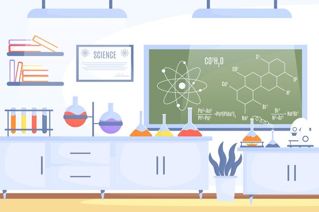 Sala de laboratorio plana con estructura química
