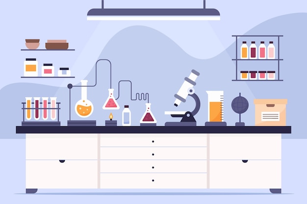 Sala de laboratorio plana con microscopio
