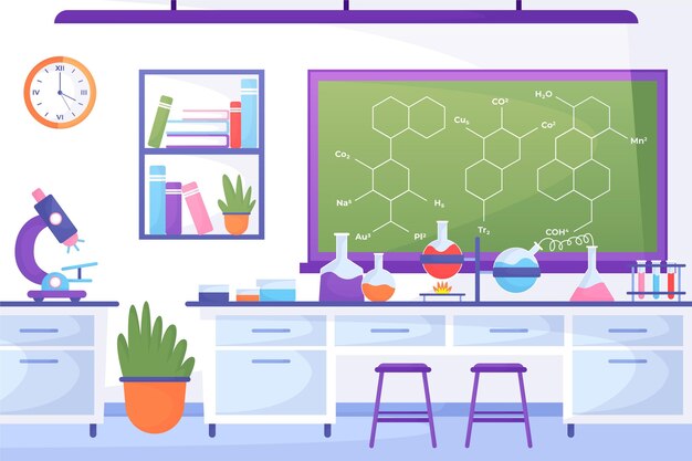 Sala de laboratorio plana con tablero
