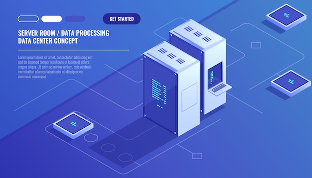 Sala de servidores, centro de datos, concepto de almacenamiento en la nube, transferencia de datos