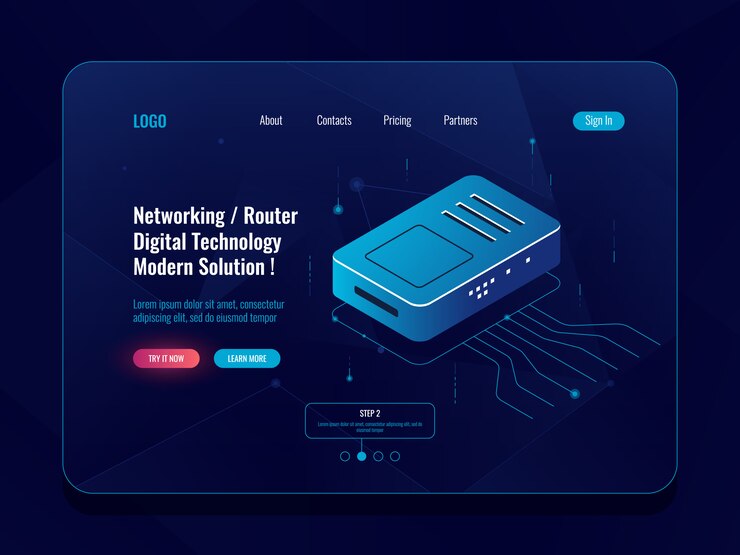 Vector gratuito sala de servidores, concepto isométrico de transferencia de datos, divisor de internet del enrutador, datos entrantes y salientes