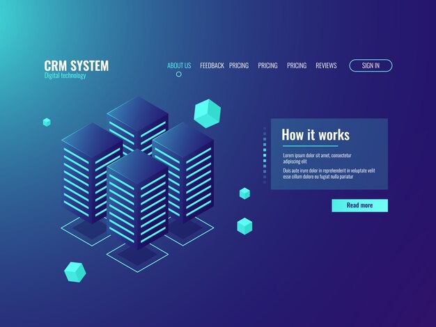 Sala de servidores, icono de almacenamiento en la nube, centro de información, servicios de alojamiento, centro de datos y base de datos