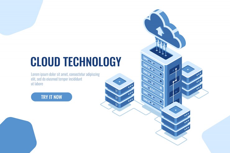 Sala de servidores, icono isométrico del centro de datos, sobre fondo blanco, tecnología de computación en la nube, base de datos
