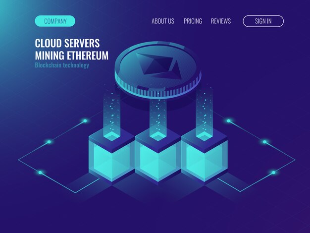Sala de servidores, texhnology de cadena de bloque, minería de moneda criptográfica
