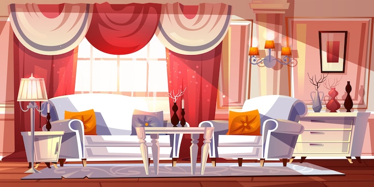 Vector gratuito salón ilustración de lujo interior o apartamentos de estilo clásico imperio.