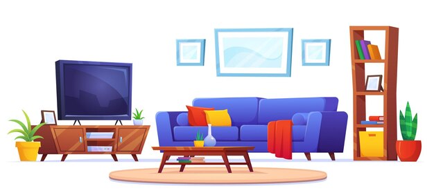 Salón interior con muebles y tv.