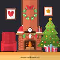 Vector gratuito salón de navidad en diseño plano