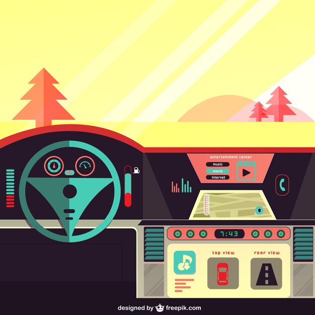 Salpicadero de un coche en la carretera