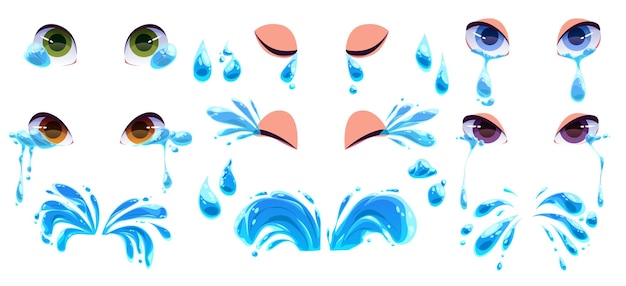 Vector gratuito salpicadura de lágrima cómica de dibujos animados con icono de vector de ojo