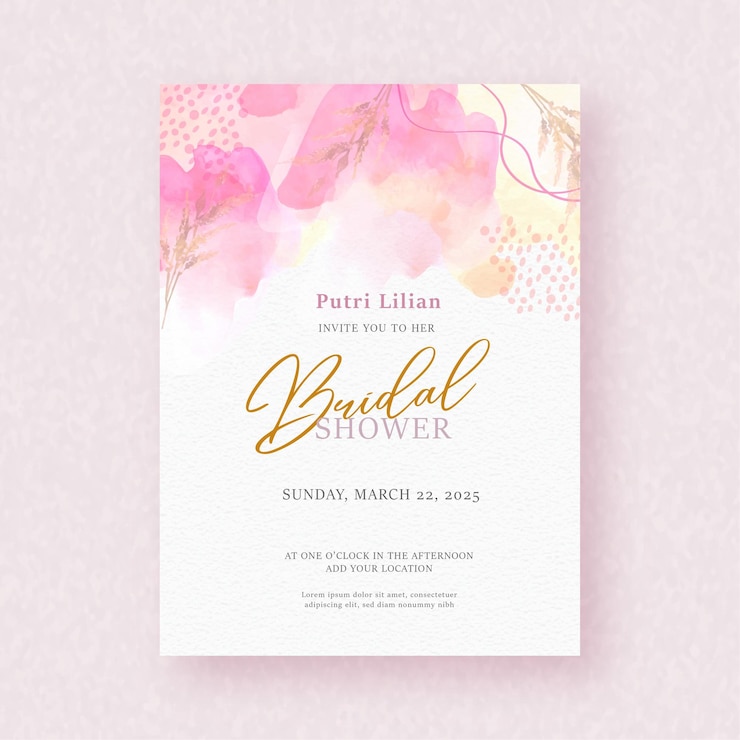 Vector gratuito salpicadura de rosa con adorno floral acuarela sobre fondo de invitación de despedida de soltera