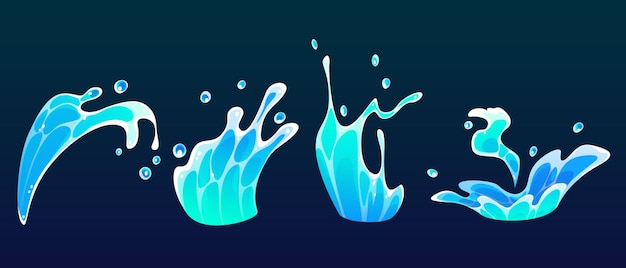 Las salpicaduras de agua de dibujos animados y las olas de surf