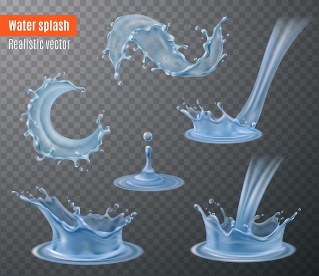 Vector gratuito salpicaduras de agua hermosas imágenes realistas para sus diseños azul sobre fondo negro transparente aislado