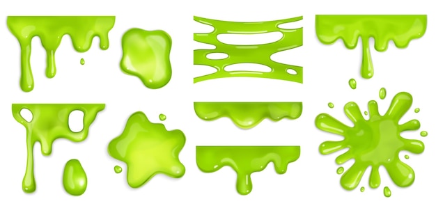 Salpicaduras de limo verde realista sobre fondo blanco ilustración vectorial aislada