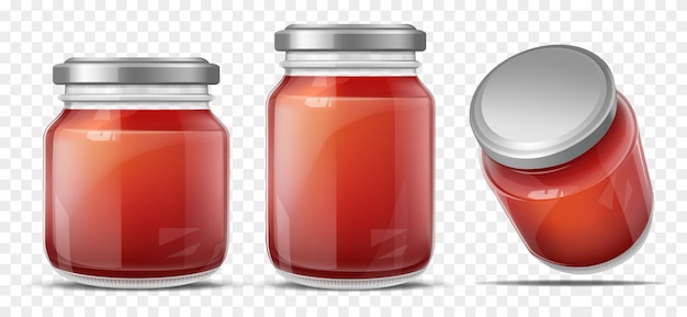 Vector gratuito salsa de tomate en vector realista de tarro de cristal