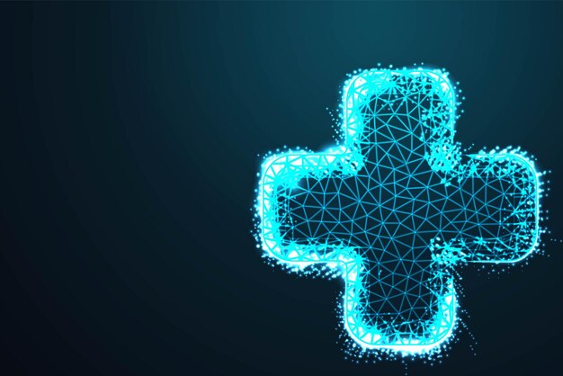La salud médica cruzó la línea azul poligonal con el borde desmoronado en el cielo nocturno azul con estrellas de puntos y parece una ilustración de constelación