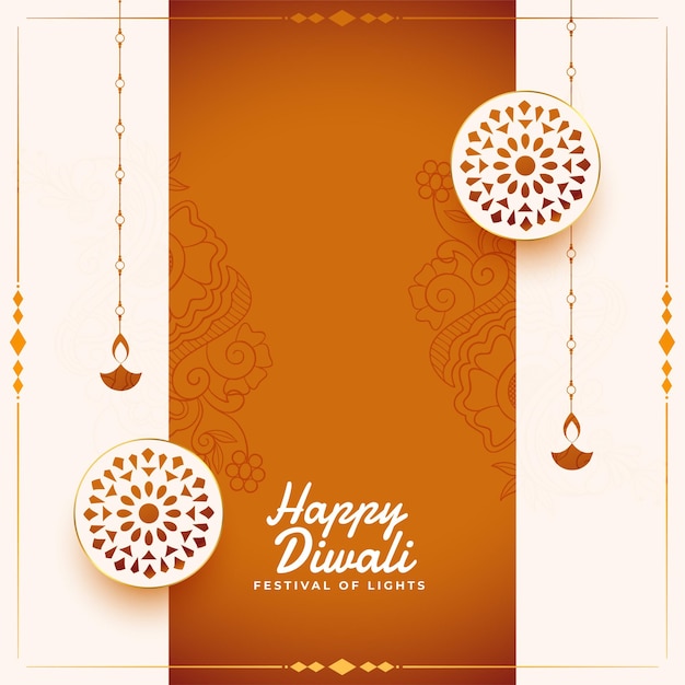 Saludo decorativo feliz diwali con espacio de texto