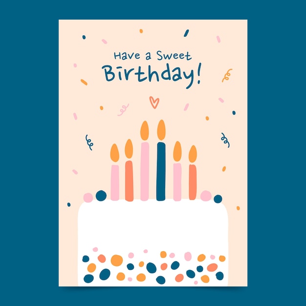 Saludo de feliz cumpleaños de diseño plano con pastel