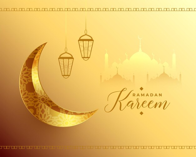 Saludo del festival musulmán árabe ramadan kareem de la luna dorada