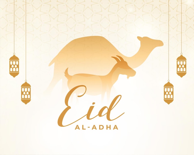 Vector gratuito saludo islámico eid al adha con diseño de camello y cabra.