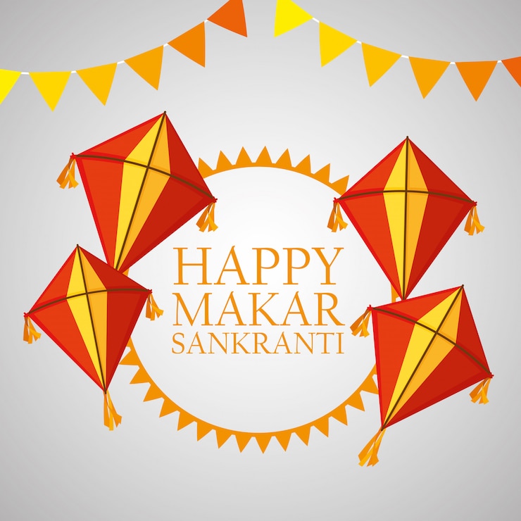 Vector gratuito saludo de makar sankranti con cometas
