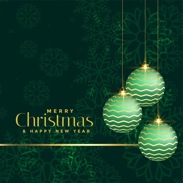 Saludo navideño de lujo con bolas de navidad verde.