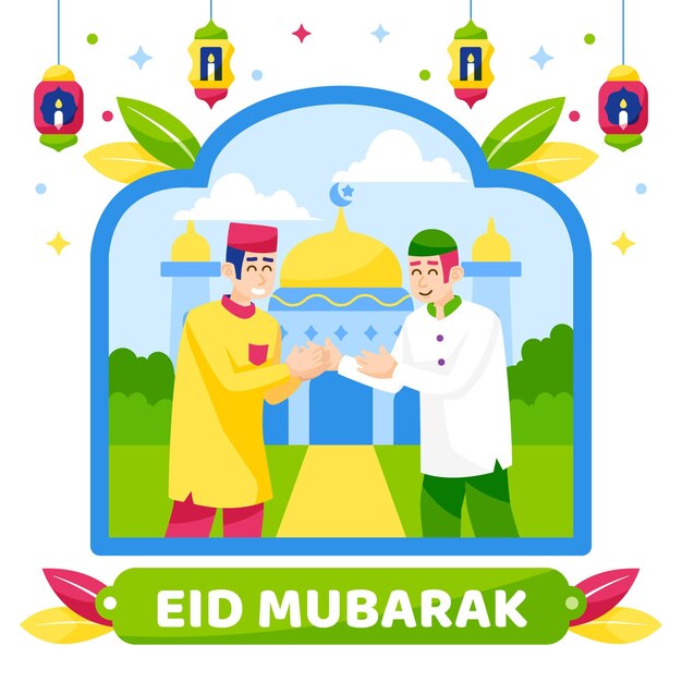 Saludo de personajes musulmanes de eid mubarak